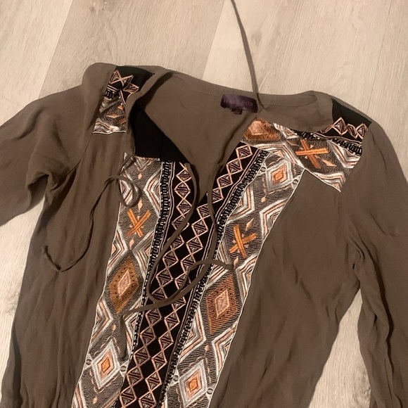 Hale Bob Emmeline‎ Embroidered Tunic mini Dress size S olive green - Picture 9 of 10